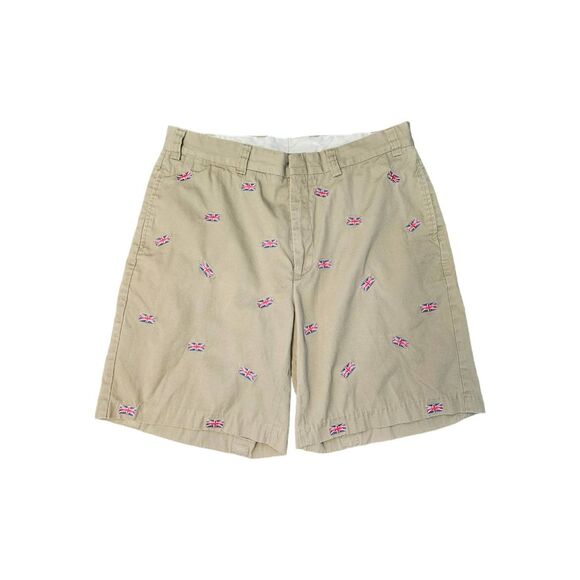Orvis Khaki British Flag Embroidered Shorts Men's Size 36 - Picture 1 of 10